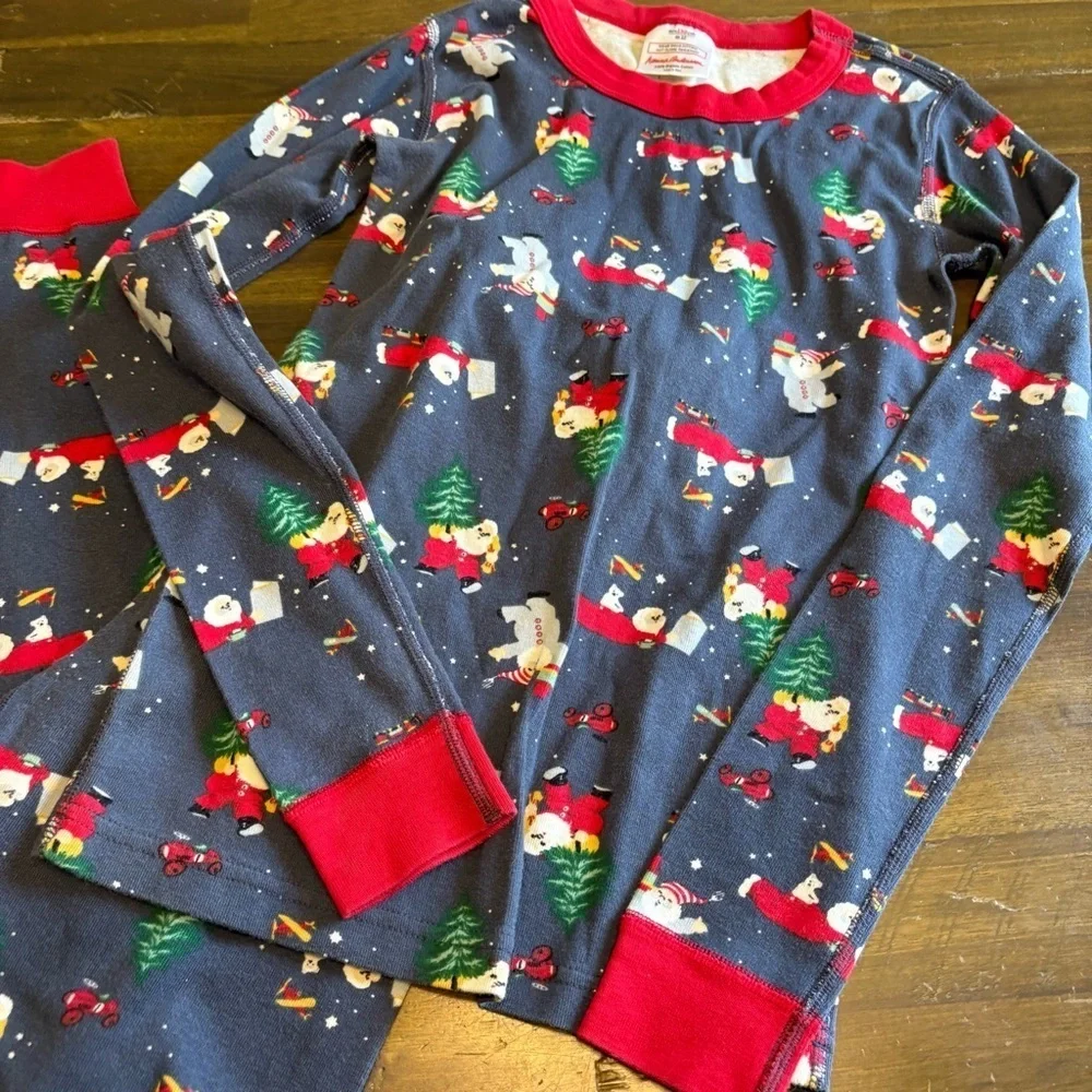 Hanna Andersson Boys Santa Claus Funny Sled Printed Pajamas Pants Long Sleeve 12